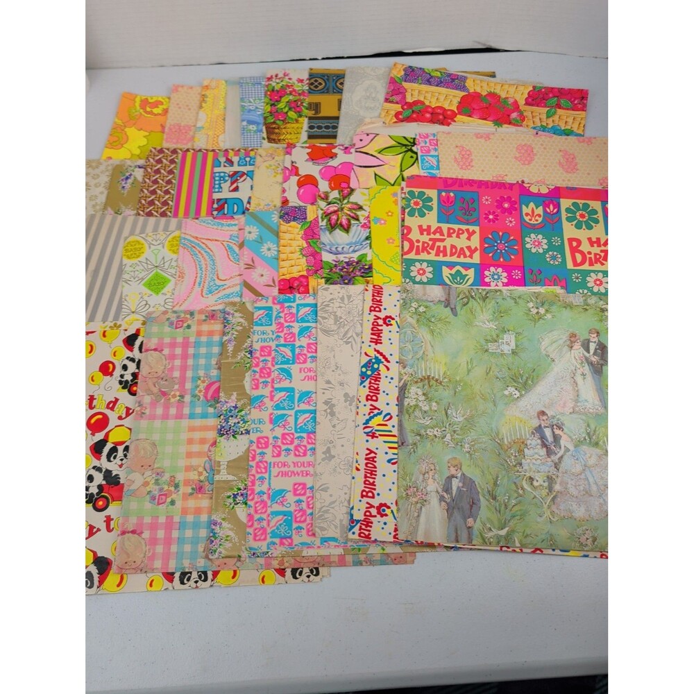 Large Lot of VTG All Occasion Wrapping Paper Wedding Birthday Baby 2.5 Lbs 70's